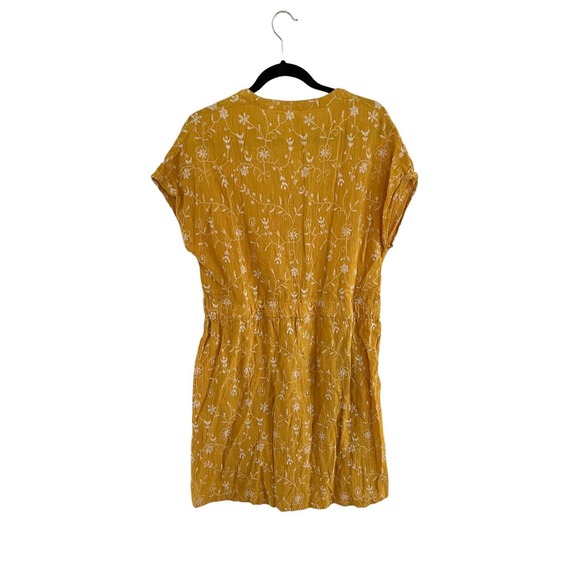 ANKO Mustard Yellow Button Front Dress Embroidered Short Sleeve Size 18 / 14 US - Picture 2 of 3
